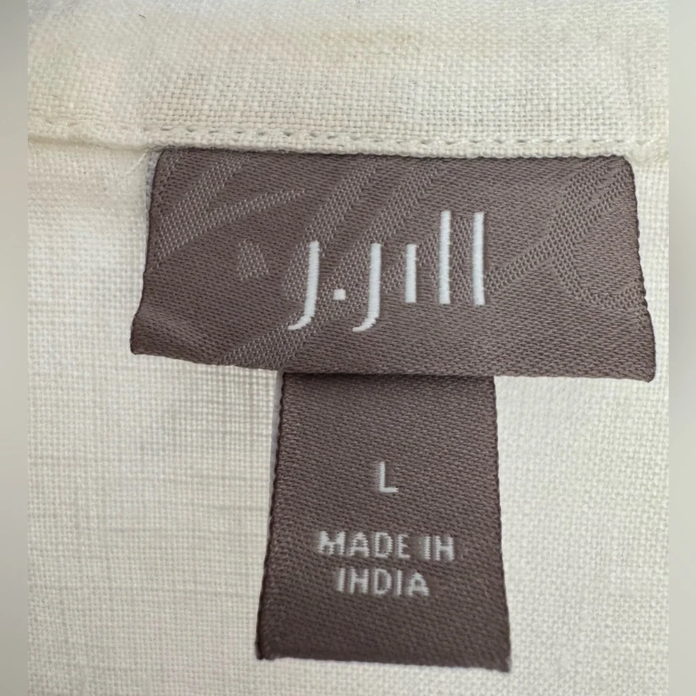J.Jill 100% Linen Collared Button Down Cinched Short Sleeve White Top Size Large - Picture 7 of 11
